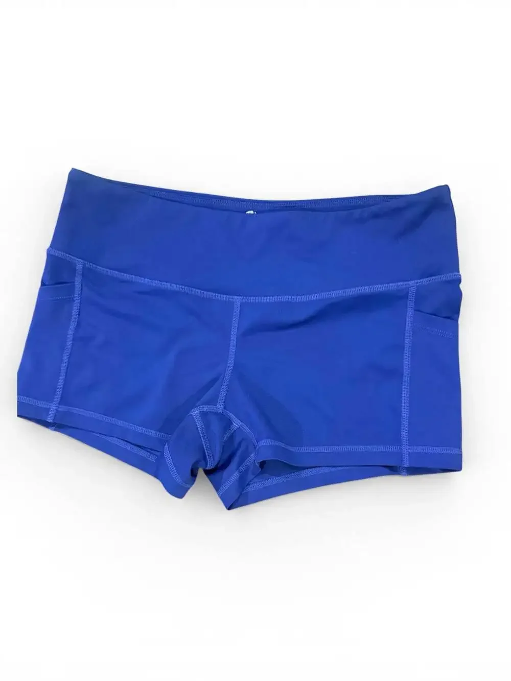 Feed Me Fight Me Blue Athletic Shorts Size M High Rise Workout Gym Compression